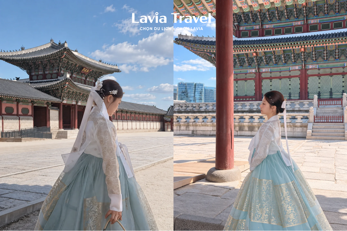 Mặc Hanbok tại Gwanghwamun Gyeongbokgung Hàn Quốc mùa đông